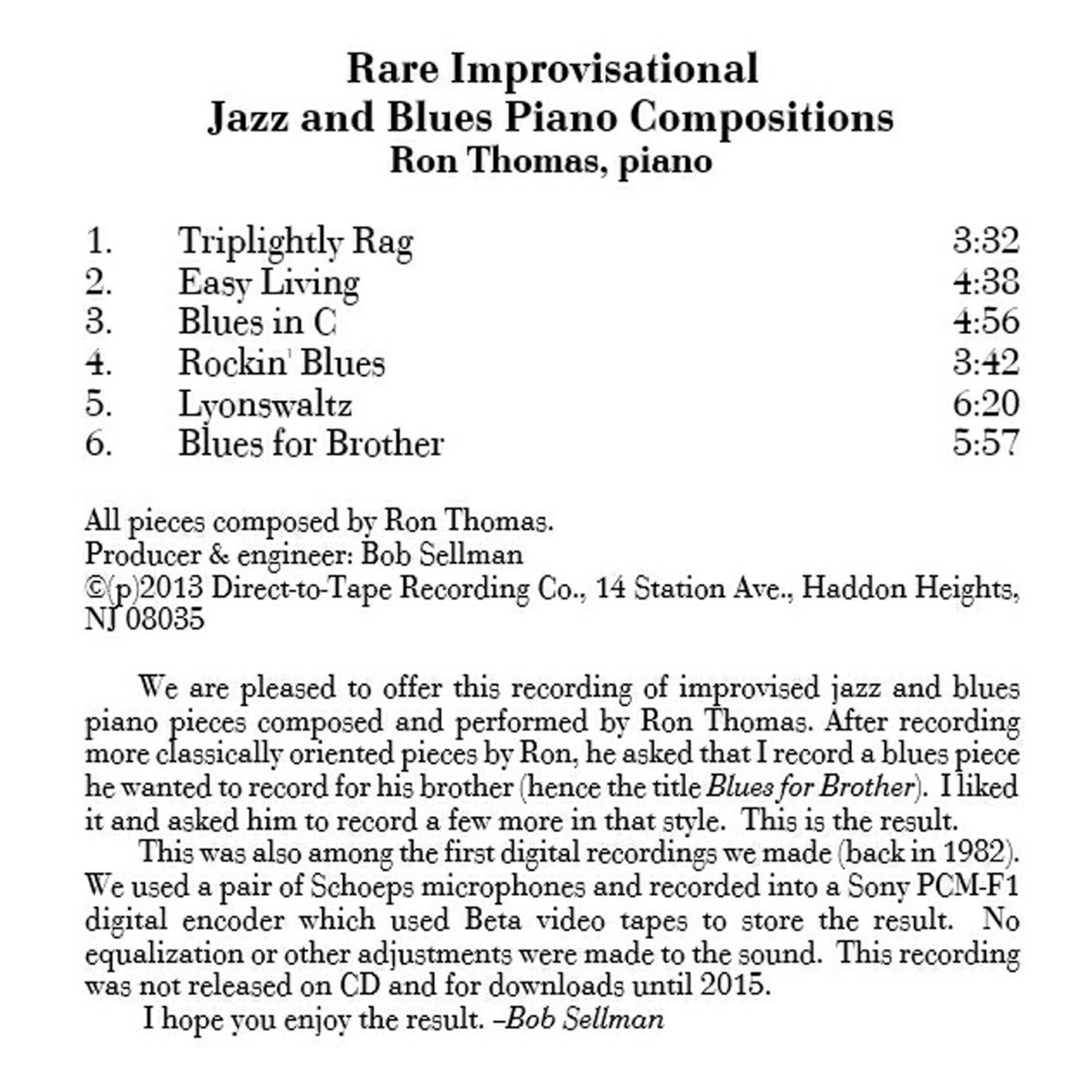 Релиз Rare Improvisational Jazz and Blues Piano Compositions