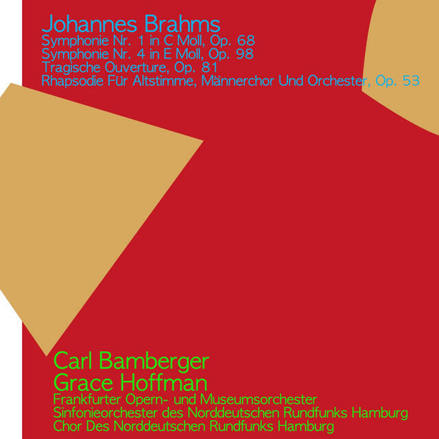 Постер альбома Johannes Brahms: Symphonie No. 1 in C Moll, Op. 68, Symphonie No. 4 in E Moll, Op. 98, Tragische Ouverture, Op. 81, Rhapsodie für Altstimme, Männerchor und Orchester, Op. 53