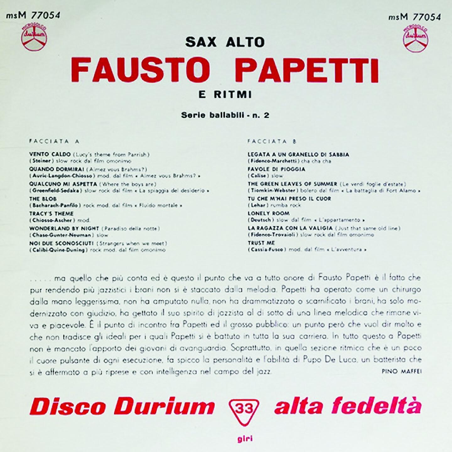 Релиз 2ª Raccolta Album Completo 1963 Sax Alto Fausto Papetti